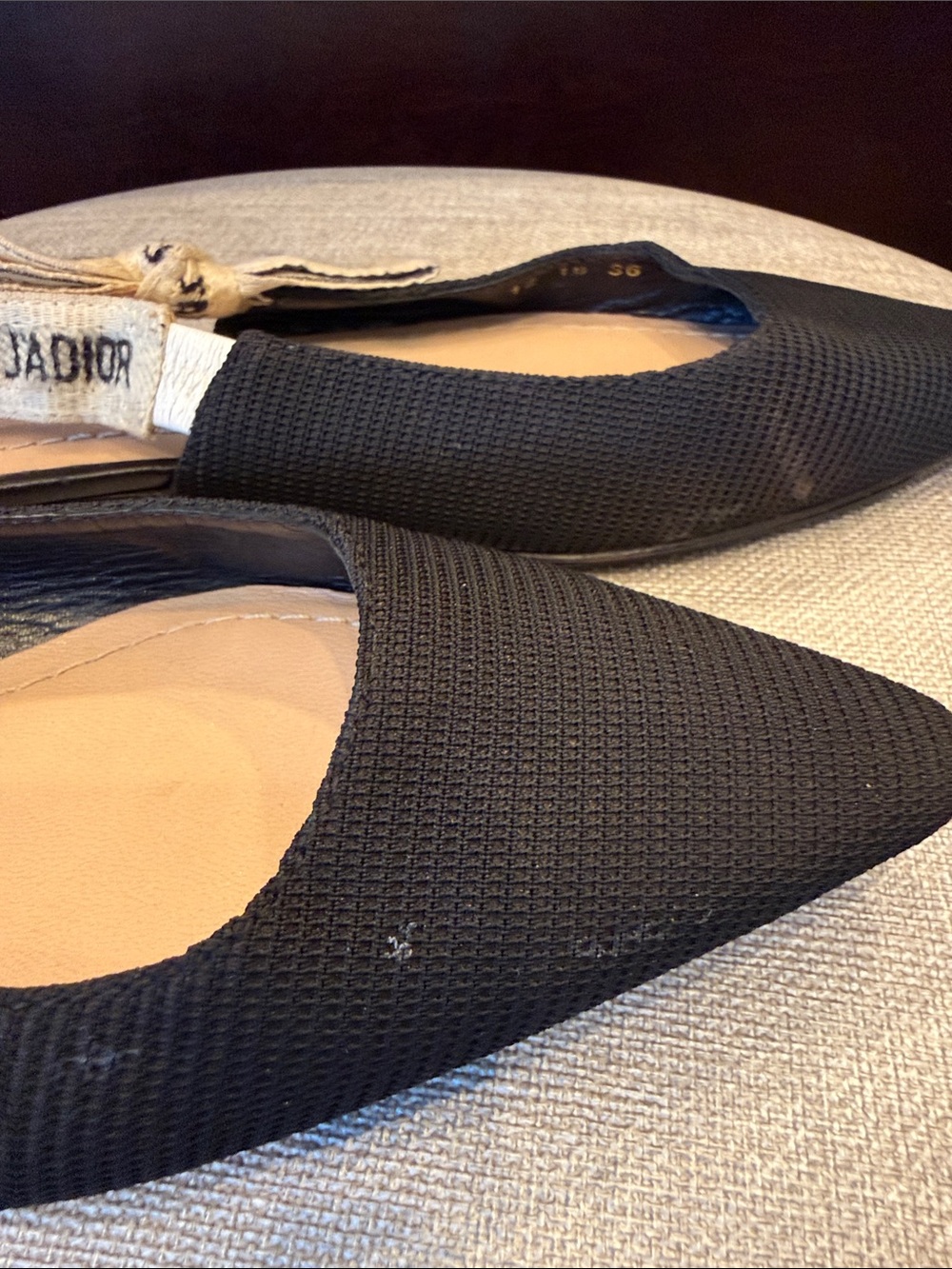 Dior Black Pointed Slingback Flats with White J'Adior Ribbon reposh size 36 - Picture 10 of 16